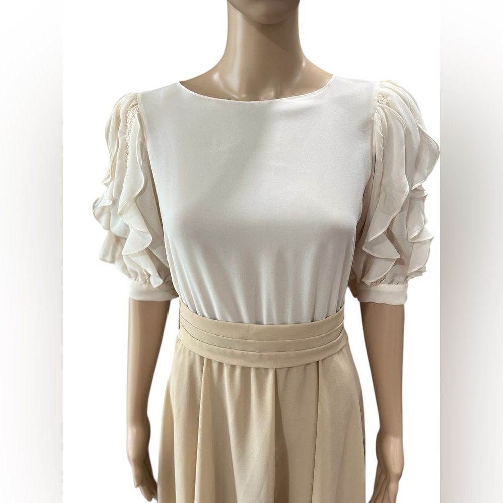 Chiffon dressy Ursula of Switzerland earthy two tone vintage 80s dress Ruffles - Picture 4 of 13